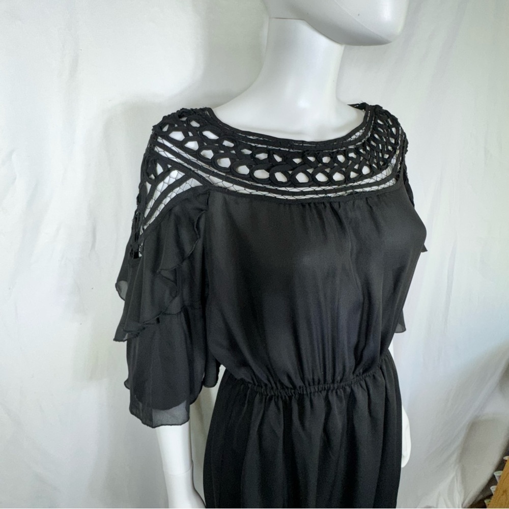 Giddy Up Glamour Black Ruffle Sleeve Lace Neckline Dress — image 2 of 6